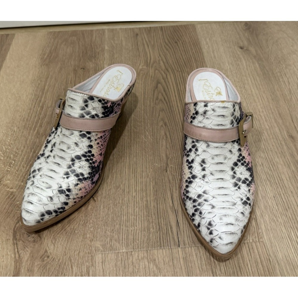 New L'Estrosa Leather Snakeskin Mules Booties Slipon Pink Made in Italy 39 Shoes